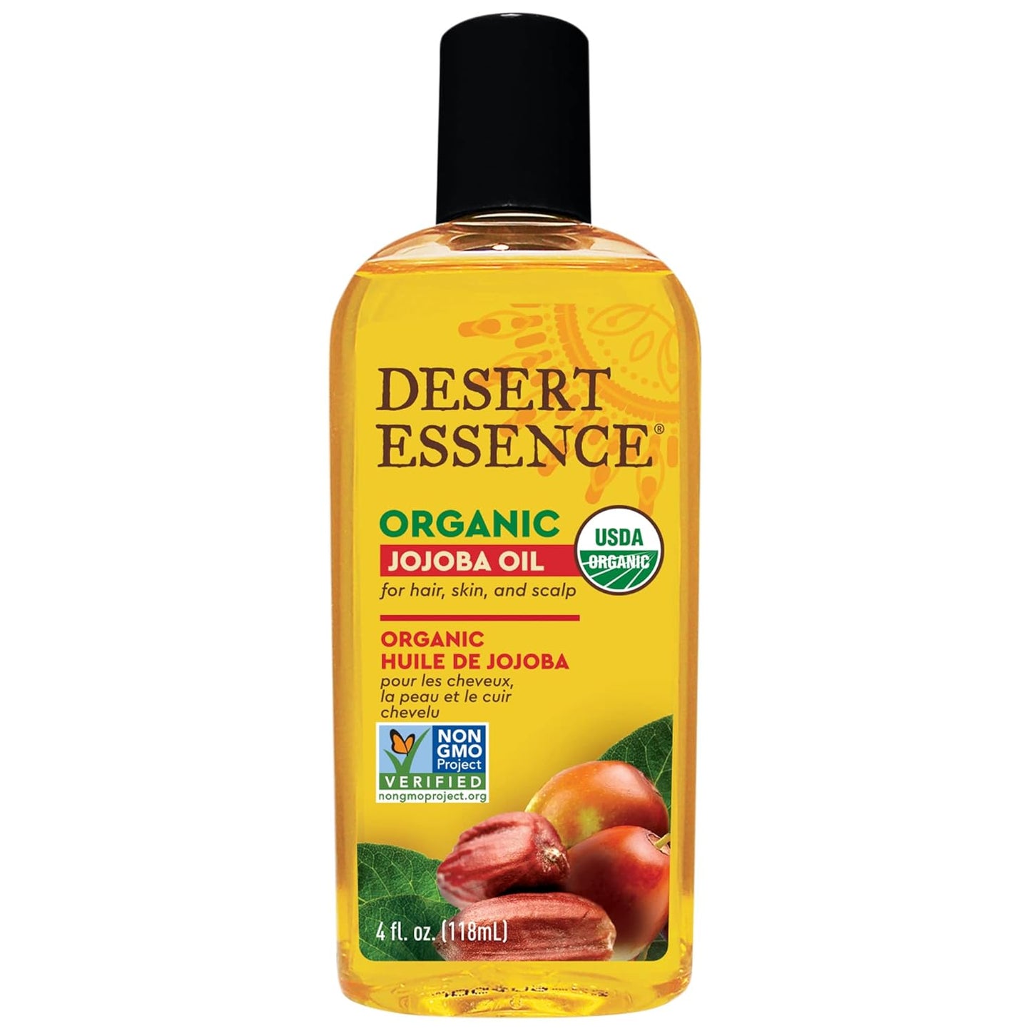 Desert Essence Organic Jojoba Oil - Moisturizer for Face, Skin, Hair - Cleanses Clogged Pores - May Prevent Scalp Flakiness - Fights Skin Infections - USDA - Suitable for Sensitive Skin - 4 Fl Oz (Pack of 1)