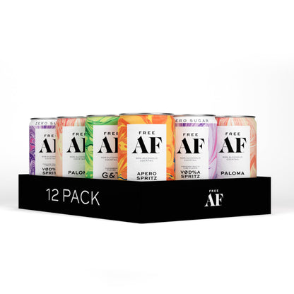 FREE AF Non-Alcoholic Tasting Pack | Ready to Drink, Random Assortment of Classic Mocktails | Low Calories & Sugar | 8.4fl oz Cans (6 pack)