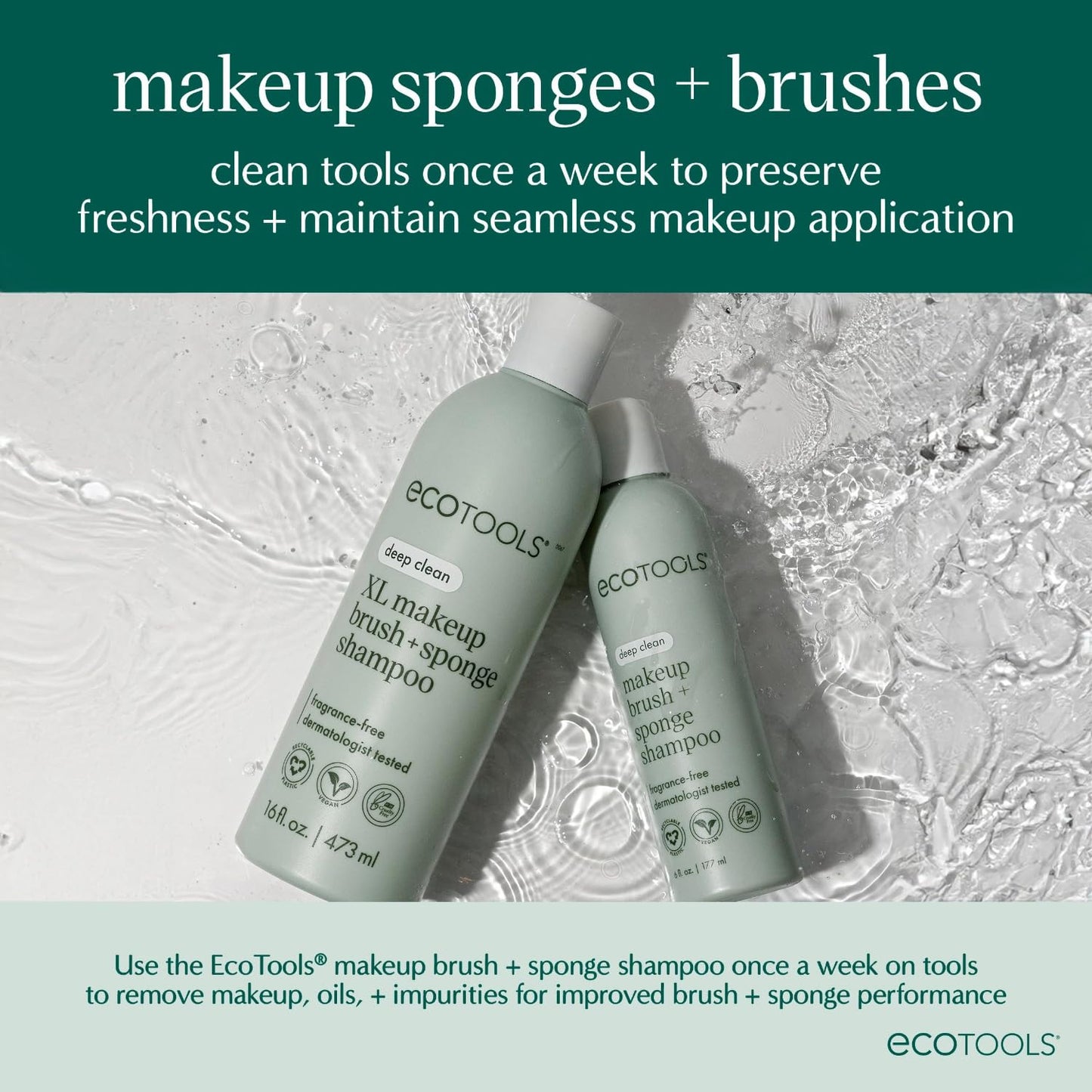 EcoTools Makeup Brush + Sponge Shampoo, Remove Makeup & Impurities From Brushes, Sponges, & Puffs, Fragrance-Free Brush Cleanser, No Harsh Chemicals, Vegan, & Cruelty-Free, 6 fl.oz./ 177 ml, 1 Count