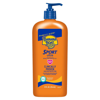 Banana Boat Sport Ultra SPF 50 Sunscreen Lotion, 12oz | Banana Boat Sunscreen SPF 50 Lotion, Oxybenzone Free Sunscreen, Sunblock Lotion Sunscreen, Family Size Sunscreen, 12oz