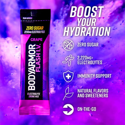 BODYARMOR Flash IV Electrolyte Packets, Strawberry Kiwi - Zero Sugar Drink Mix, Single Serve Packs, Coconut Water Powder (15 Count)