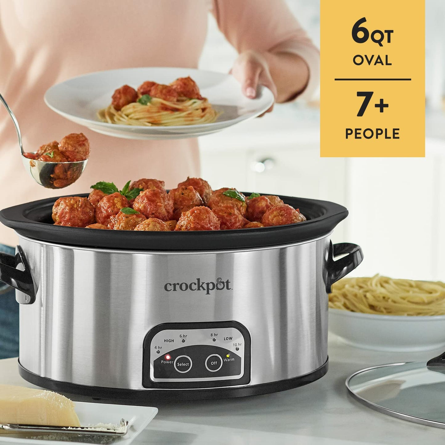 Crock-Pot Large 8-Quart Programmable Slow Cooker with Auto Warm Setting, Black Stainless Steel, Includes Cookbook (Pack of 1)