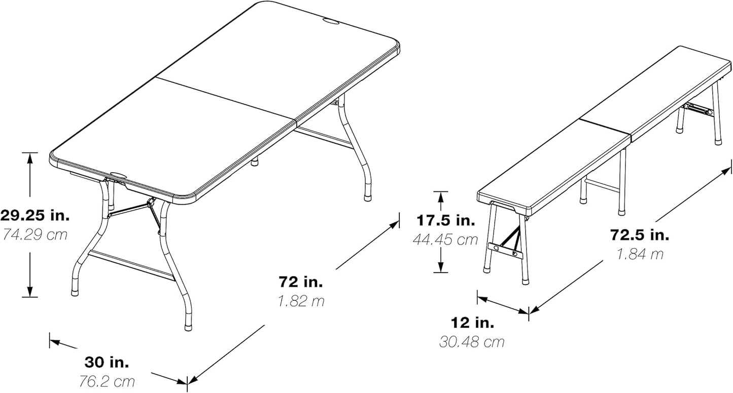 Office Star Resin Furniture for Indoor or Outdoor Use, 3-Piece Set, 2 Folding Benches and 6 Foot Table