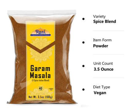 Rani Garam Masala Indian 11-Spice Blend 3oz (85g) PET Jar ~ All Natural, Salt-Free | Vegan | No Colors | Gluten Friendly | NON-GMO| Kosher | Indian Origin