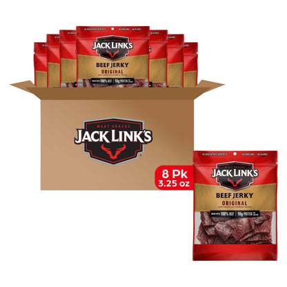 Jack Link's Beef Jerky 5 Count Multipack, Original, 5, 0.625 oz. Bags - Flavorful Meat Snack for Lunches, Ready to Eat - 7g of Protein, Made with 100% Beef - No Added MSG** or Nitrates/Nitrites