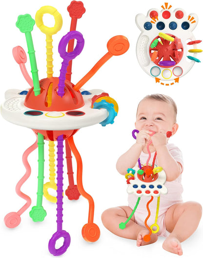 Yetonamr Baby Sensory Montessori Toys for 6-12-18 Months, Pull String Silicone Teething Toy, Stocking Stuffers Birthday Gift Travel Toy for 1 2 Year Old Boy Girl Infant Toddlers 8 9 10 Months Old