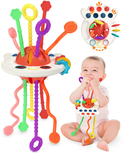 Yetonamr Baby Sensory Montessori Toys for 6-12-18 Months, Pull String Silicone Teething Toy, Stocking Stuffers Birthday Gift Travel Toy for 1 2 Year Old Boy Girl Infant Toddlers 8 9 10 Months Old