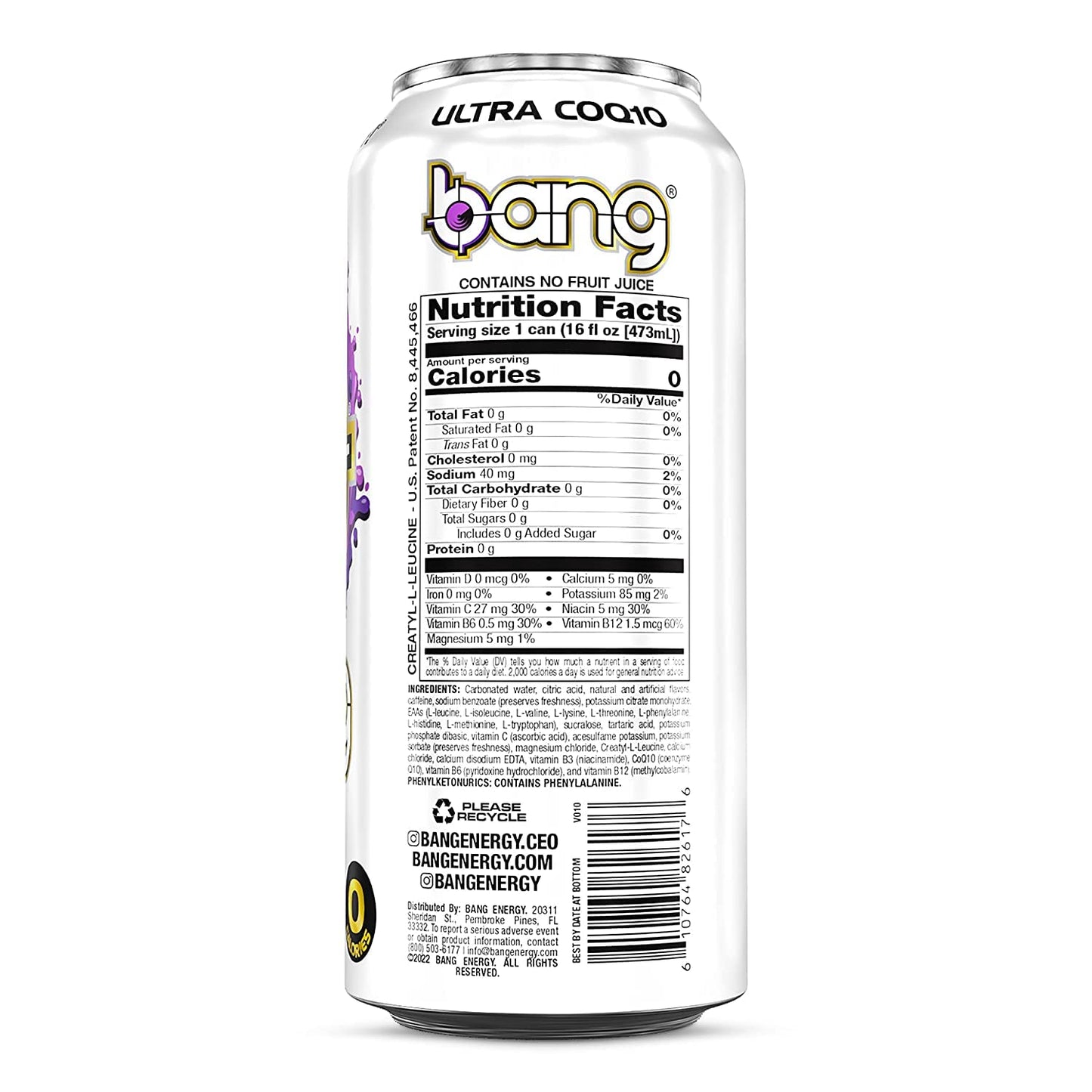 Bang Energy Bangster Berry, Sugar-Free Energy Drink, 16-Ounce (Pack of 12)