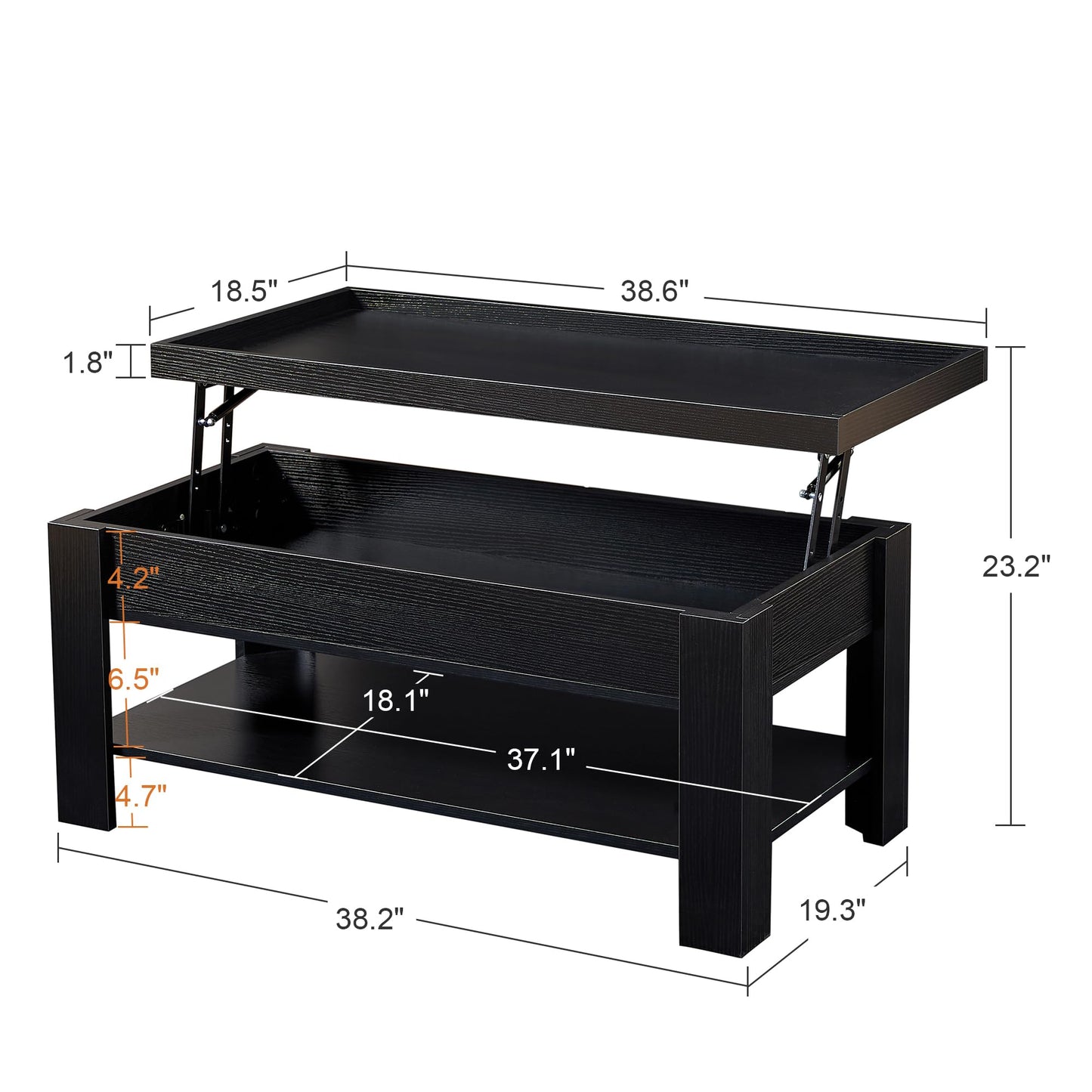 VECELO Lift Top Coffee Table with Storage Shelf and Hidden Compartment for Living Room/Office Reception, Black, Brown