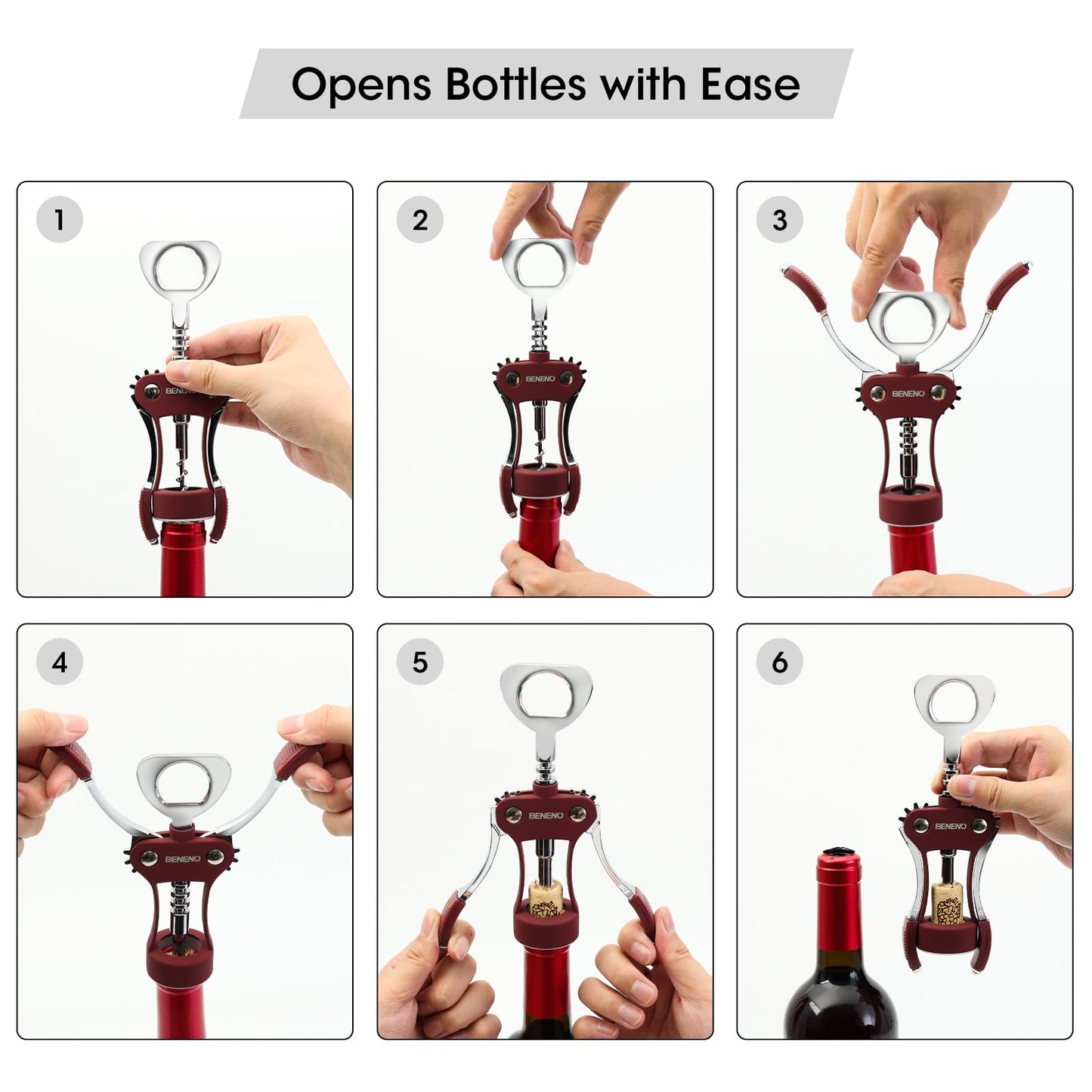 Wine Opener, Zinc Alloy Premium Wing Corkscrew Wine Bottle Opener with Multifunctional Bottles Opener, Sharp Corkscrew with Ergonomic Non-slip Wing Handle, Upgrade