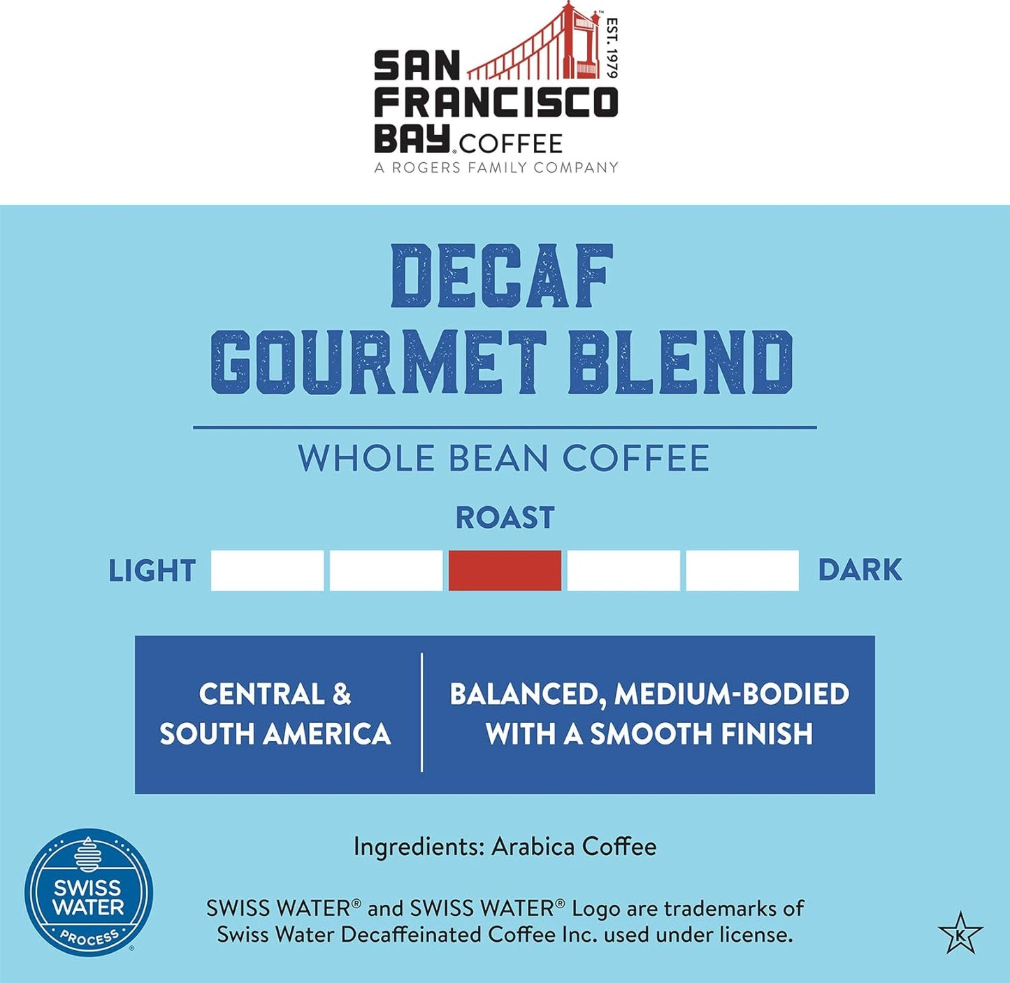 San Francisco Bay Whole Bean Coffee - DECAF Gourmet Blend (2lb Bag), Medium Roast, Swiss Water Processed