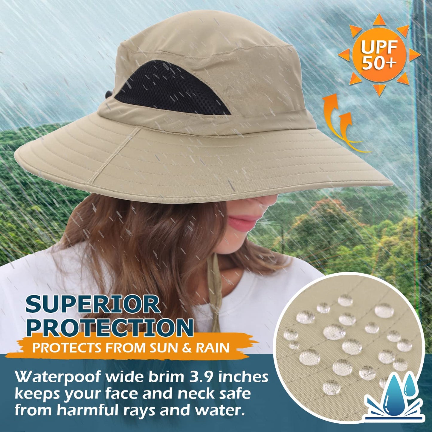 EINSKEY Unisex Sun Hat, Waterproof Wide Brim Bucket Hat Packable Boonie Hat for Fishing Hiking Gardening Safari Beach