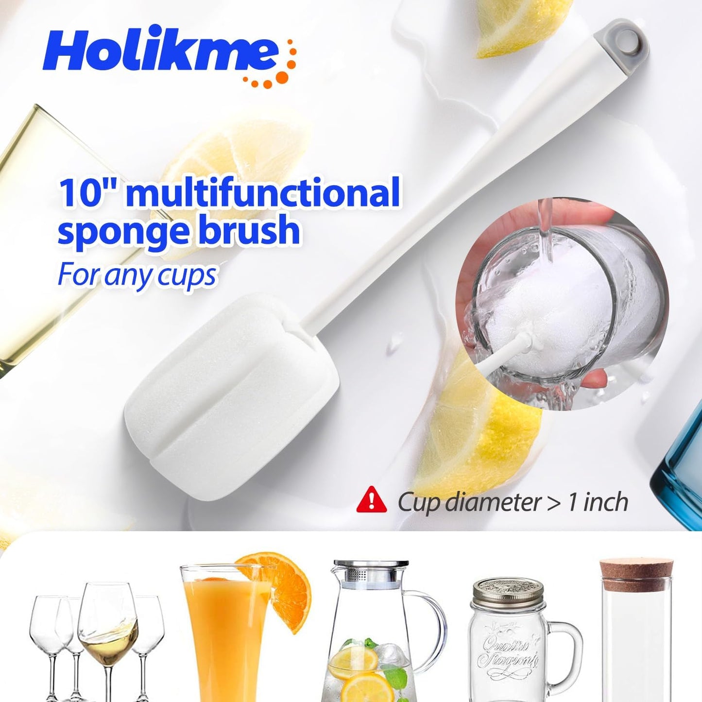 Holikme Bottle Brush Tube Cleaning Set, Long Handle Bottle Cleaner for Washing Narrow Neck Beer Bottles Wine Decanter Narrow Cup Pipes Sinks Cup Cover, White