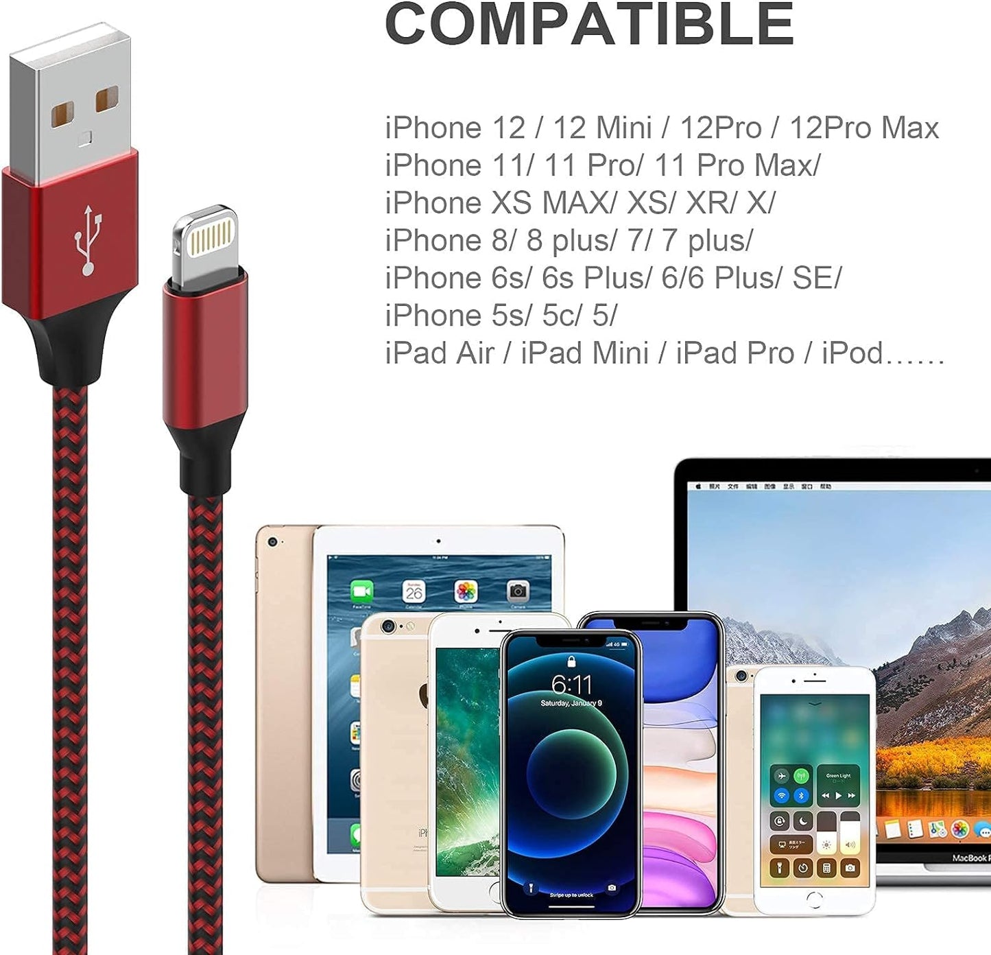 [Apple MFi Certified] 6Pack 3/3/6/6/6/10 FT iPhone Charger Nylon Braided Fast Charging Lightning Cable Compatible iPhone 14 Pro/13 mini/13/12/11 Pro MAX/XR/XS/8/7/Plus/6S/SE/iPad