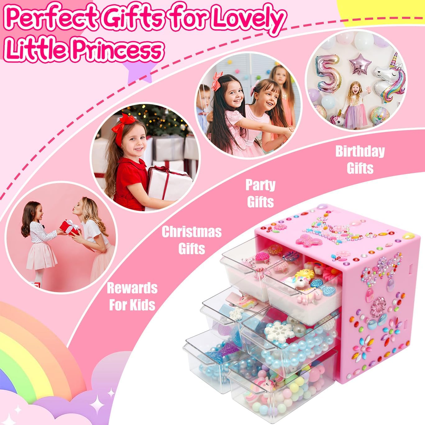 Jewelry Toys-for-Girls,Toddler Girls Toys Age 6-8,Lovely Rings Kids-Toys for 3 4 5 6 7 8 9 10 Year Old Girls,Play Jewelry Princess Toys for Dress Up,Easter Birthday Unicorns-Gifts-for-Girls