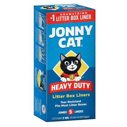 Jonny Cat Litter Box Liners: Heavy Duty - Tear & Leak Resistant - Drawstring Close - Jumbo, 5 Count