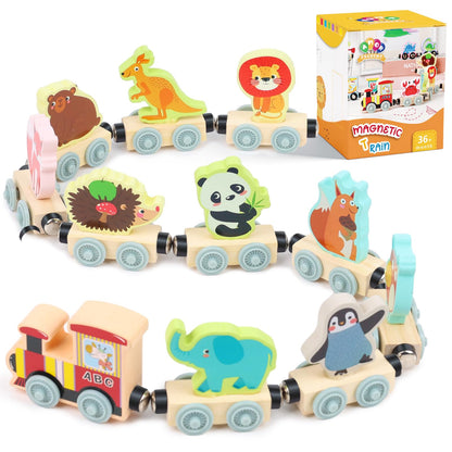 AMOR PRESENT 11PCS Magnetic Wooden Sea Animal Train Set, Montessori Toys for Toddlers Ocean Animal Toys for Preschool Learning Activities Birthday Gifts for Kids