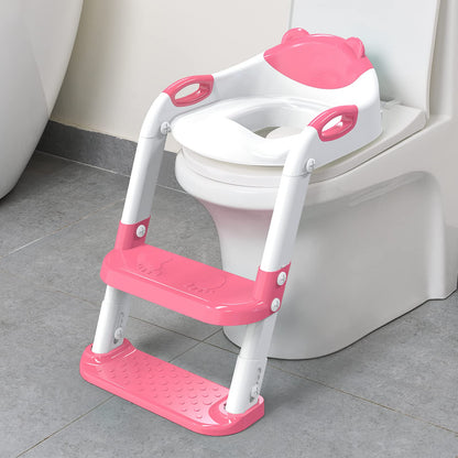 Toilet Potty Training Seat with Step Stool Ladder,SKYROKU Training Toilet for Kids Boys Girls Toddlers-Comfortable Safe Potty Seat with Anti-Slip Pads Ladder (Grey)