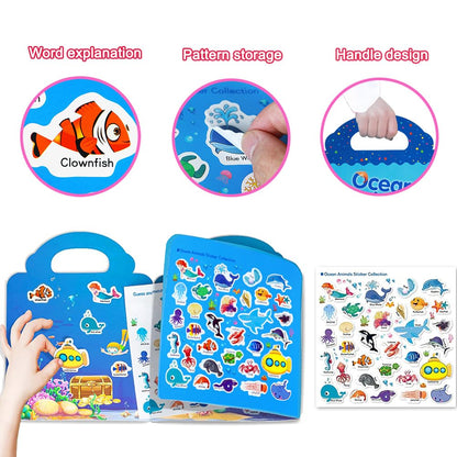 Portable Jelly Quiet Busy Sticker Book, Animal Reusable Sticker Books for Kids, Toddler Sticker Activity Book Preschool Learning Activities Educational Toys for Girls Boys Ages 3+ Birthday Gifts