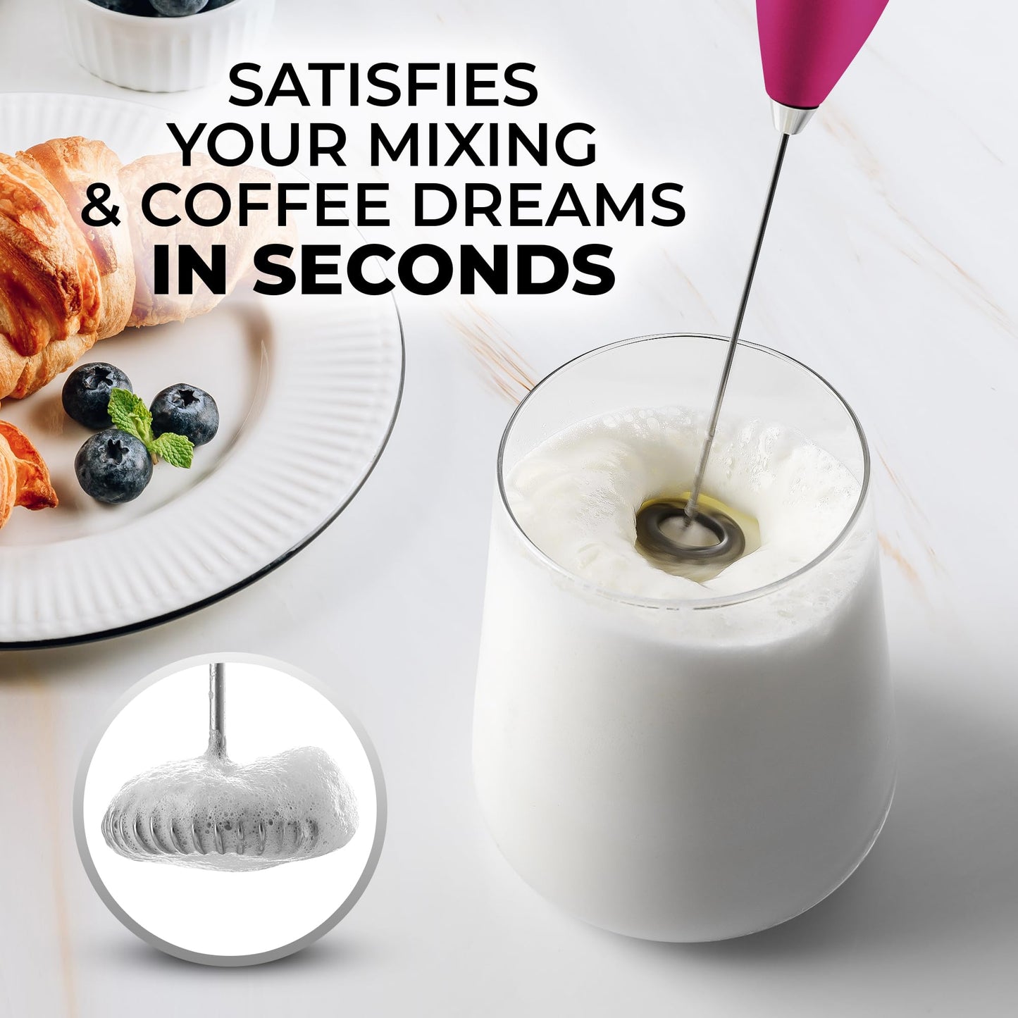 Zulay Powerful Milk Frother (4 Duracell Batteries Included) - Handheld Milk Frother Wand Drink Mixer for Coffee - Powerful Milk Foamer for Cappuccino, Frappe, Matcha & Coffee Creamer - Black