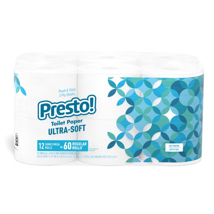 Presto! 2-Ply Ultra-Soft Toilet Paper, Unscented, White