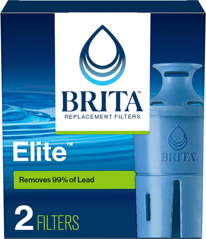 Brita Elite Water Filter Replacements for Pitchers and Dispensers, BPA-Free, Reduces 99% of Lead, Lasts Six Months or 120 Gallons, Includes 2 Pitcher Replacement Filters