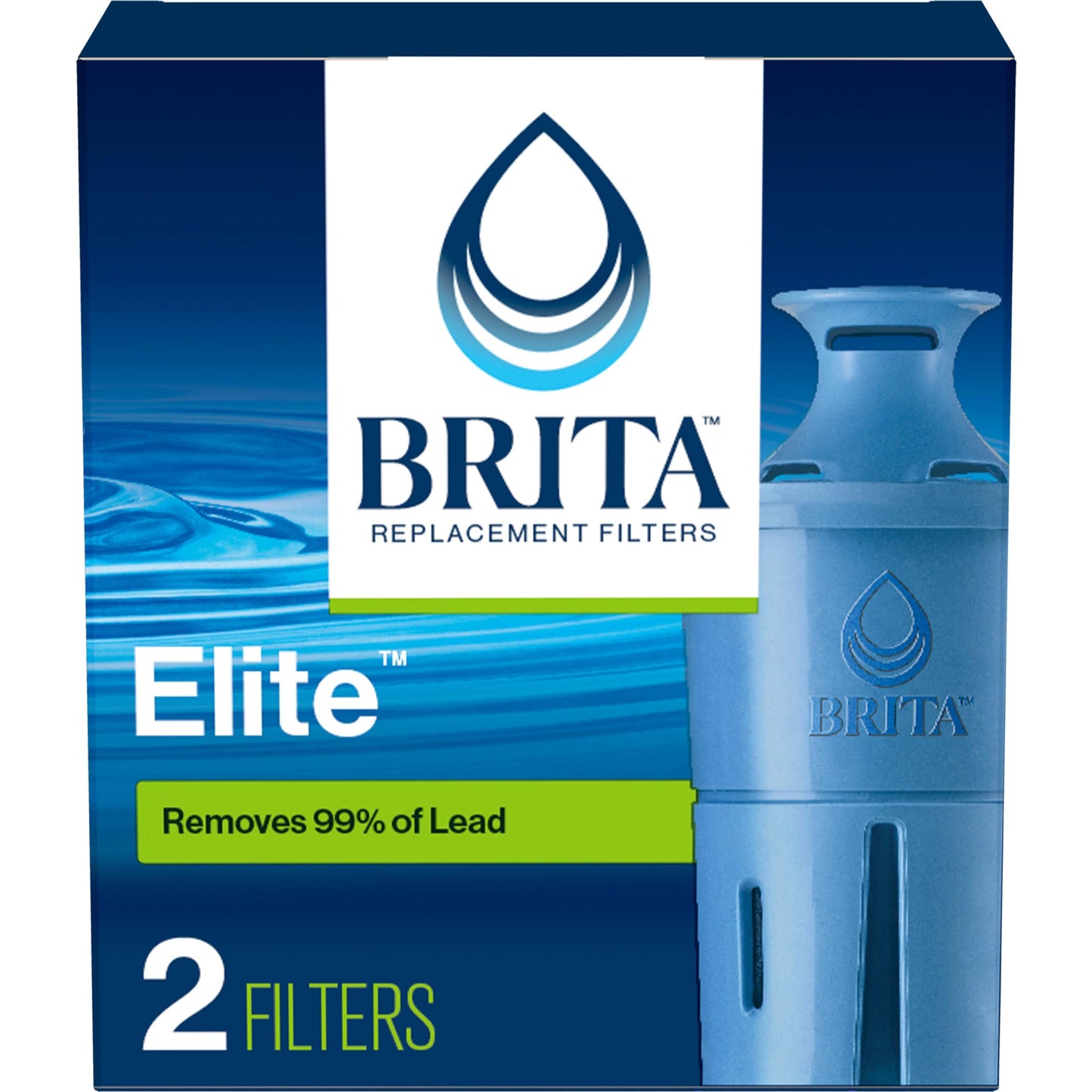 Brita Elite Water Filter Replacements for Pitchers and Dispensers, BPA-Free, Reduces 99% of Lead, Lasts Six Months or 120 Gallons, Includes 2 Pitcher Replacement Filters