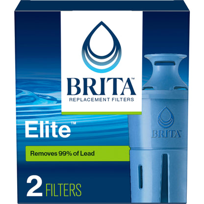 Brita Elite Water Filter Replacements for Pitchers and Dispensers, BPA-Free, Reduces 99% of Lead, Lasts Six Months or 120 Gallons, Includes 2 Pitcher Replacement Filters