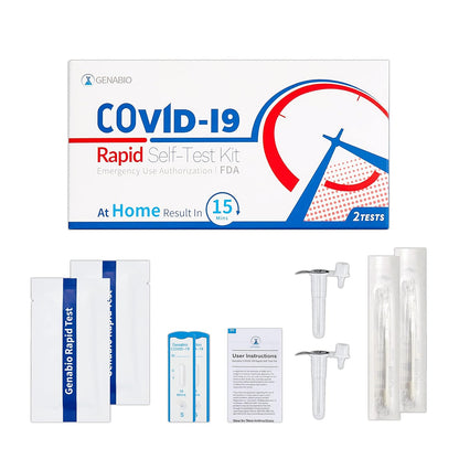 COVID-19 Home Test Kit, 2 Pack 15 Minute Results, Antigen Rapid Self-Test Non-Invasive Short Nasal Swab, Easy to Use, Reimbursable by Most Payers Genabio (1 Pack, 2 Tests)