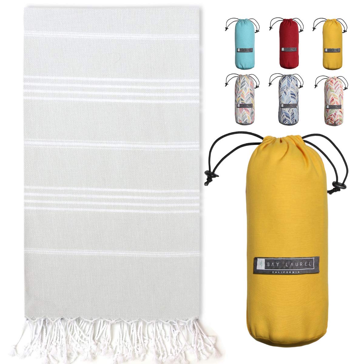 BAY LAUREL Turkish Beach Towel with Travel Bag 39 x 71 Quick Dry Sand Free Lightweight Large Oversized Towels Light