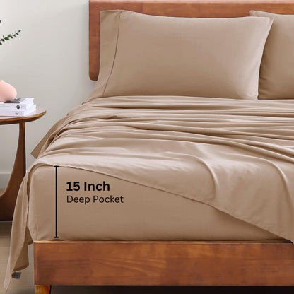 LANE LINEN 100% Organic Cotton Twin Sheets Set, 3Pc Twin Bed Sheets, Breathable Cotton Sheets Twin Size Bed Set, Dorm Room Essentials with 15" Twin Deep Pocket Fitted Sheet - White Sheets