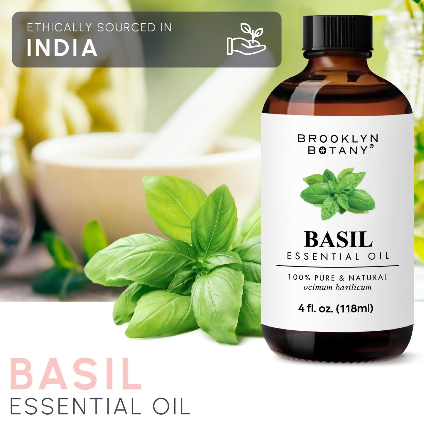 Brooklyn Botany Basil Essential Oil - 100% Pure and Natural - Premium Grade Essential Oil - for Aromatherapy and Diffuser - 0.33 Fl Oz