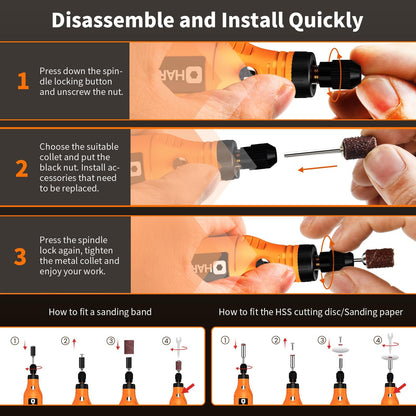 HARDELL Mini Cordless Rotary Tool Kit, 5-Speed and USB Charging with 61 Accessories, Multi-Purpose 3.7V Power Rotary Tool for Sanding, Polishing, Drilling, Etching, Engraving, DIY Crafts