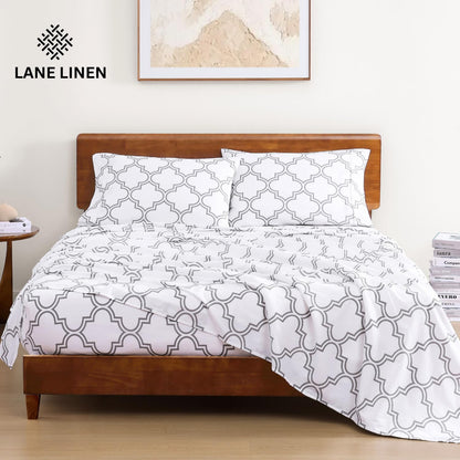 LANE LINEN 100% Organic Cotton Twin Sheets Set, 3Pc Twin Bed Sheets, Breathable Cotton Sheets Twin Size Bed Set, Dorm Room Essentials with 15" Twin Deep Pocket Fitted Sheet - White Sheets