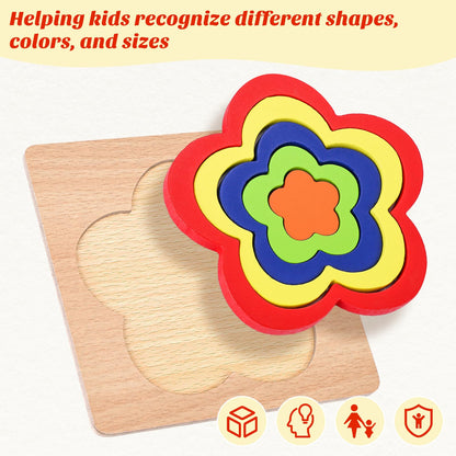 MCPINKY 3 Sets Toddler Puzzles, Wooden Shape Sorting Puzzles Montessori Puzzles Preschool Wooden Sensory Toys Age 1-3