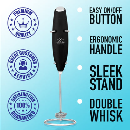 Zulay Powerful Milk Frother (4 Duracell Batteries Included) - Handheld Milk Frother Wand Drink Mixer for Coffee - Powerful Milk Foamer for Cappuccino, Frappe, Matcha & Coffee Creamer - Black