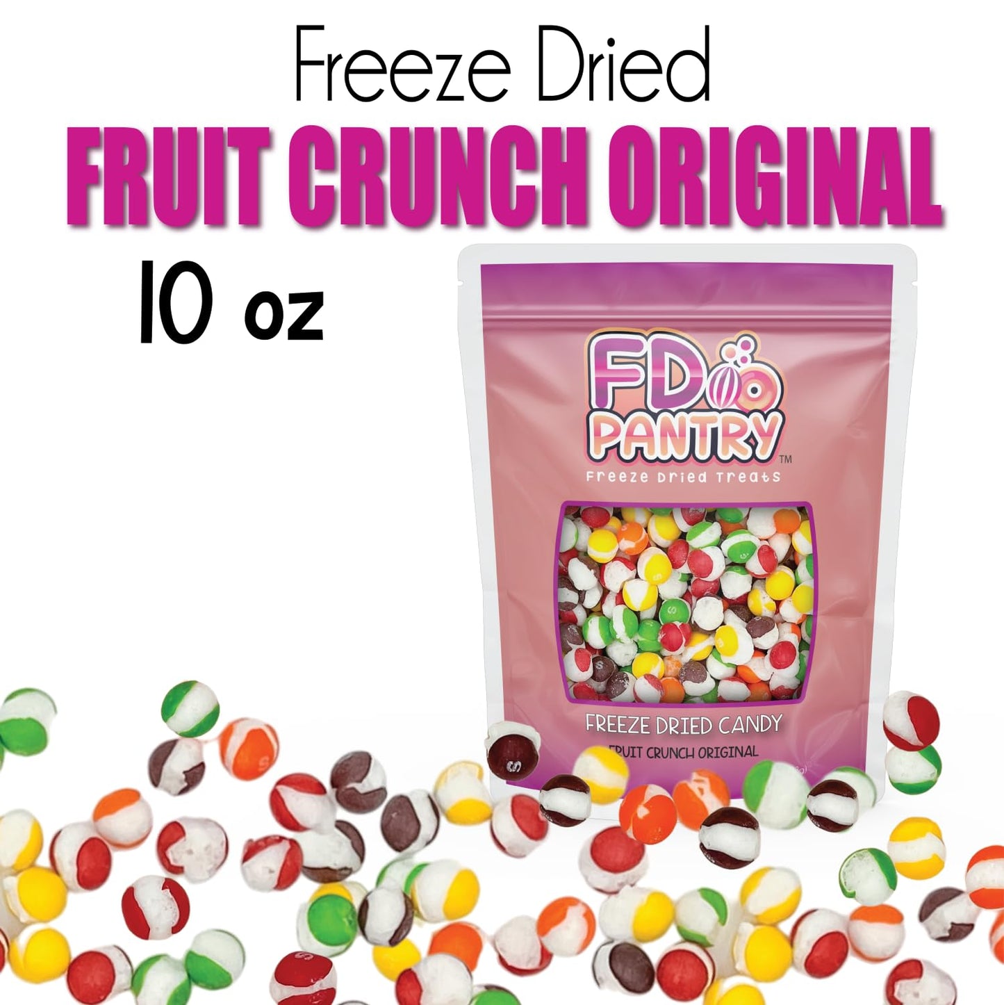 Fruit Crunch Original Candy Freeze Dried 16 oz 1 pound - Assortment Strawberry, Orange, Lemon, Grape, Lime Flavors Large 1lb Big Bag Pouch - Ideal Gift Snack 16oz