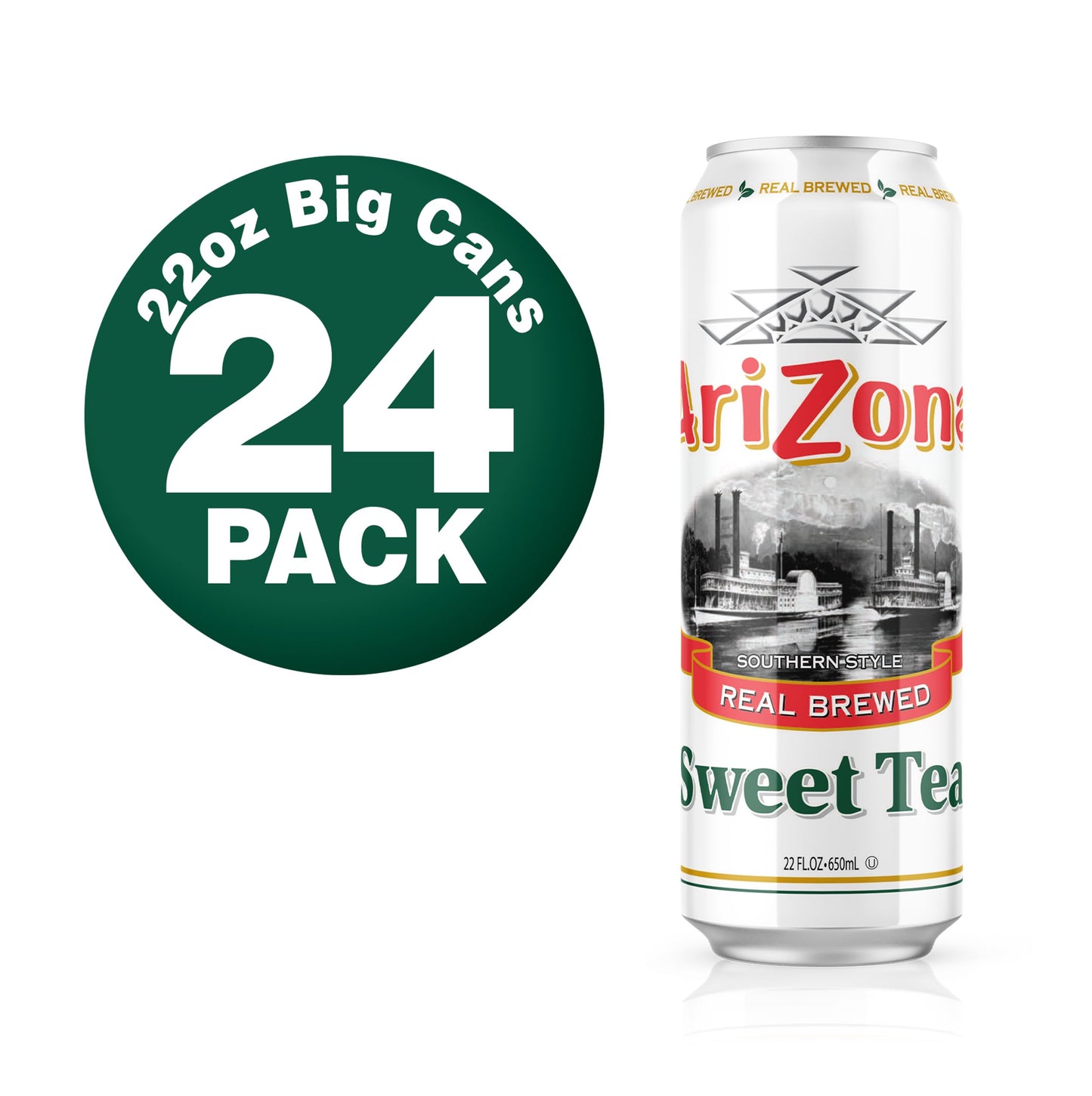 AriZona Green Tea with Ginseng and Honey - Big Can, 22 Fl Oz (Pack of 24)