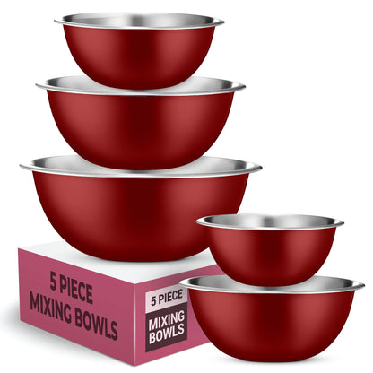 FineDine Stainless Steel Mixing Bowls Set for Kitchen, Dishwasher Safe Nesting Bowls for Cooking, Baking, Meal Prepping