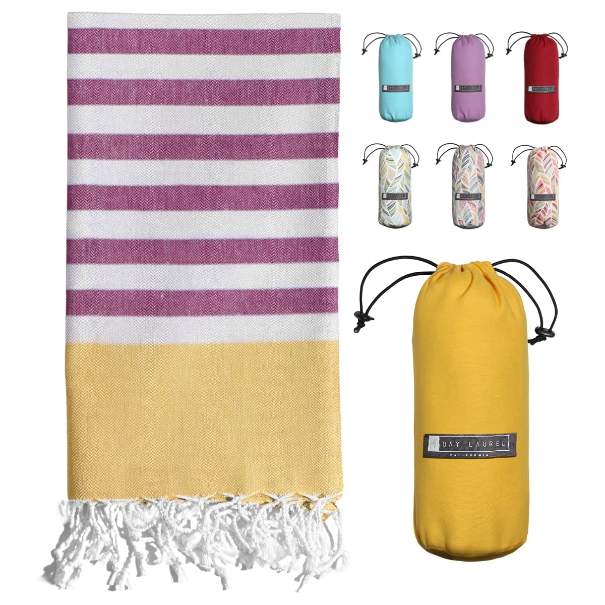 BAY LAUREL Turkish Beach Towel with Travel Bag 39 x 71 Quick Dry Sand Free Lightweight Large Oversized Towels Light