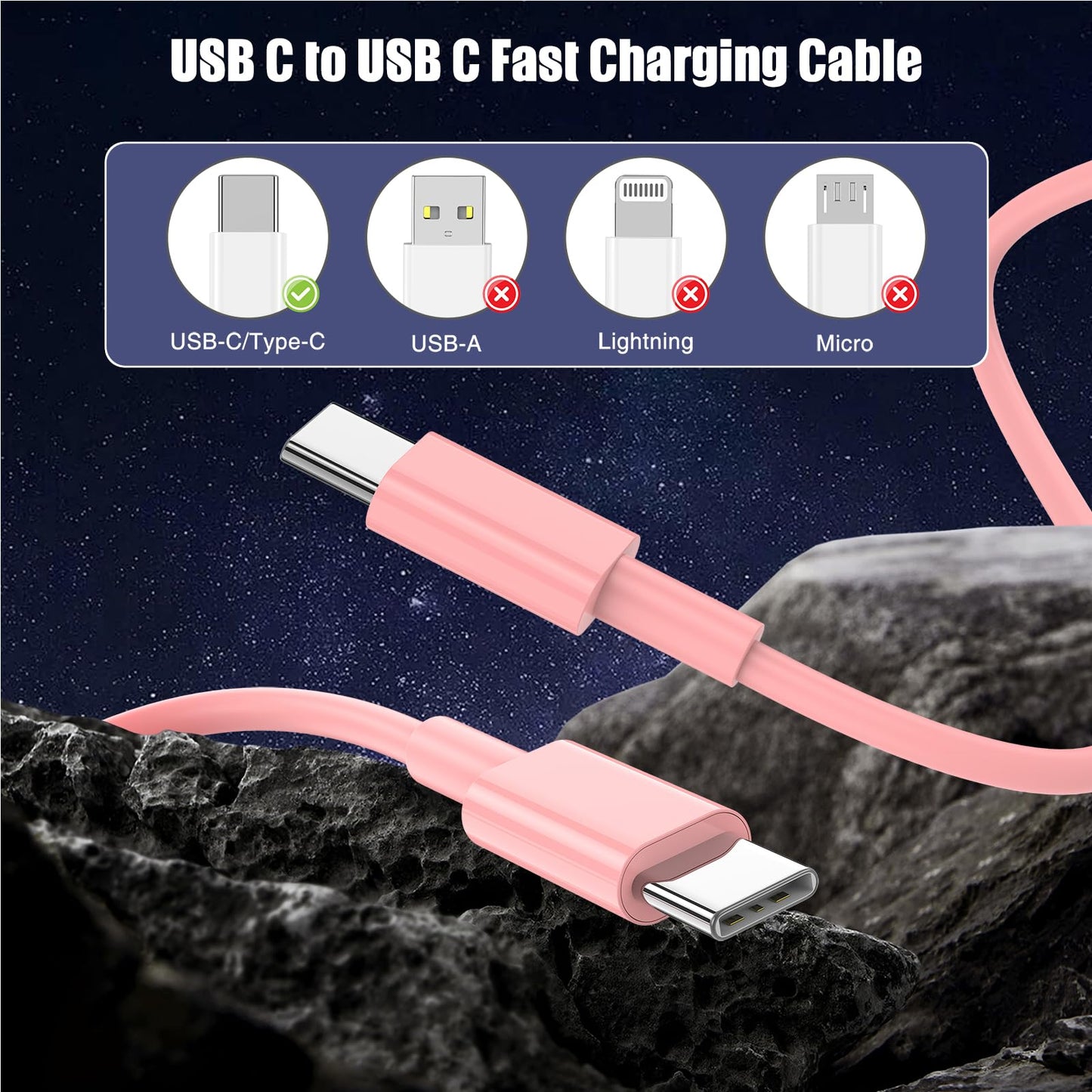 3-Pack [3.3FT+6.6FT+10FT] 60W USB C to USB C Cable, Type C to Type C Cable,Fast Charging Cable Compatible with iPhone 15/Plus/15 Pro/Pro Max，Samsung Galaxy S23 S22, iPad Pro, MacBook Air and More