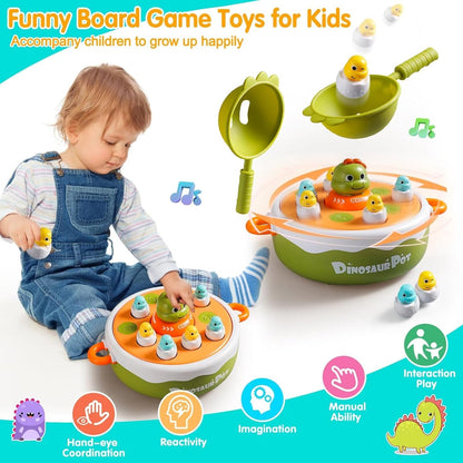 4 IN 1 Dinosaur Pop Up Board Games for Kids Magnetic Fishing Turntable Rotating Music Dino Car Tic-Tac-Toe Developmental Toys Boy Girl Birthday Gift Family Operation Games Toddlers 3-5 2-4-6 5-7 4-8