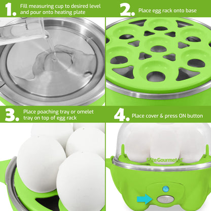 Elite Gourmet EGC-007## Rapid Egg Cooker, 7 Easy-To-Peel, Hard, Medium, Soft Boiled Eggs, Poacher, Omelet Maker, Auto Shut-Off, Alarm, 16-Recipe Booklet, BPA-Free, White