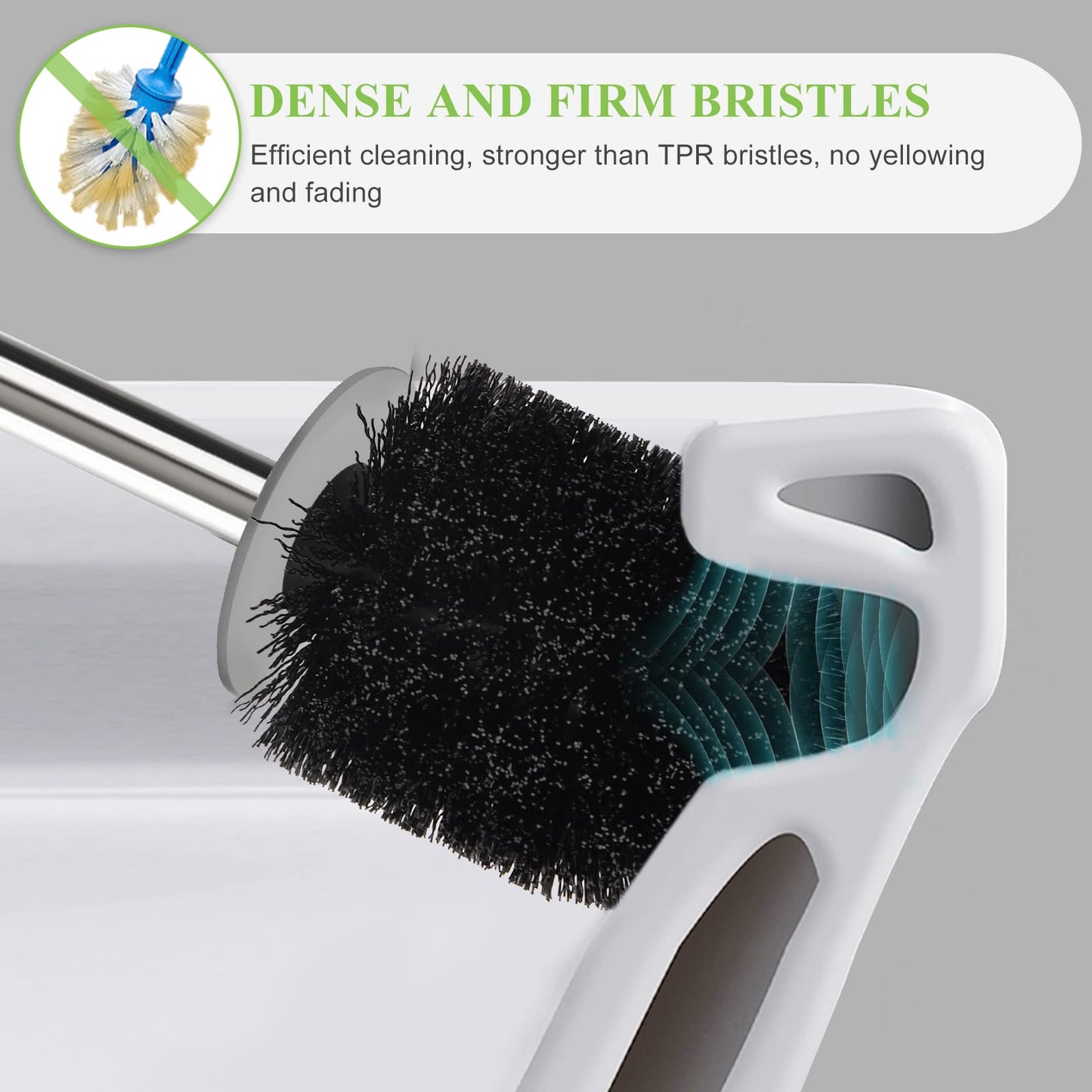 Compact Toilet Brush & Holder, Stainless Steel Handle, Space Saving for Storage, Deep Cleaning, Drip-Proof, Easy to Assemble, Nylon Bristles, White & Grey