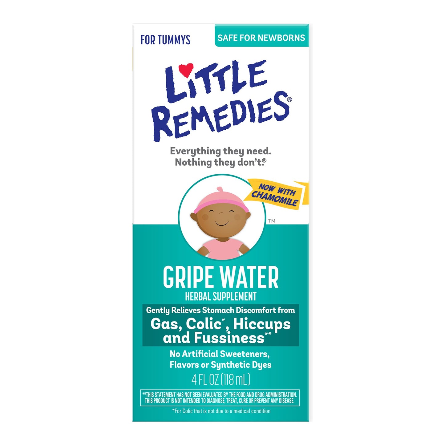 Little Remedies Gripe Water-No Alcohol, Sodium Bicarbonate, Artificial Color & Gluten Free-Safe for Newborns, 4 Fl. Oz (Pack of 1)