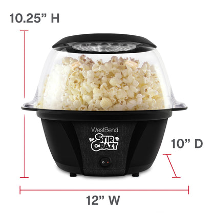 West Bend Stir Crazy Popcorn Machine Electric Hot Oil Popper Includes Large Lid for Serving Bowl and Convenient Nesting Storage, 6-Quart, Red