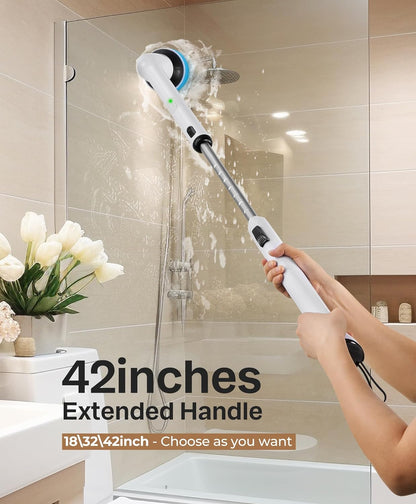 LyriFine Electric Spin Scrubber, 2024 New Full-Body IPX7 Waterproof Bathroom Cleaner Brush, Shower Scrubber with Long Handle & 2 Speed, Heads Replacement, Cleaning Supplies for Tub Shower Tile Floor