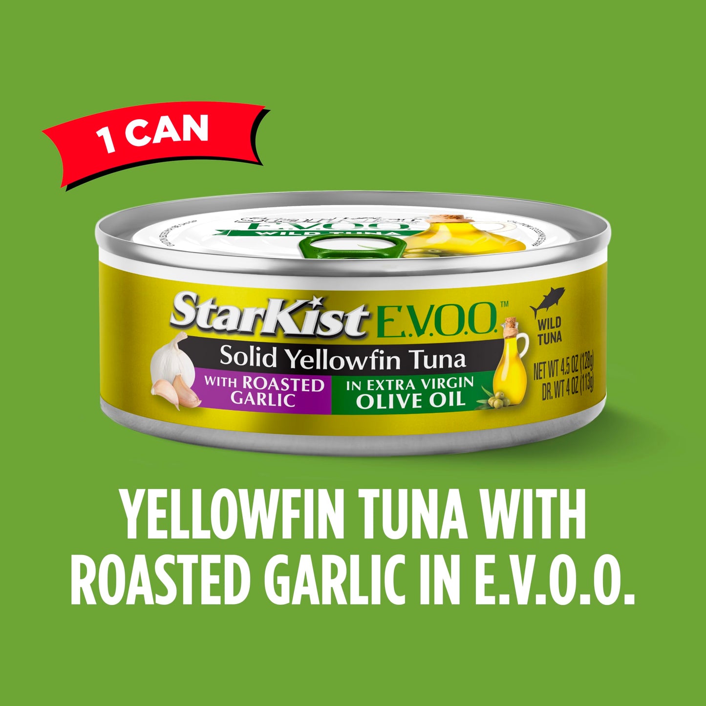 StarKist E.V.O.O. Solid Yellowfin Tuna in Extra Virgin Olive Oil, 4.5 oz (4 Pack) Canned Tuna Fish, Wild Caught, Gluten Free, Ready to Eat, Perfect for Salads, Keto Meals and Snacks