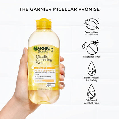 Garnier Micellar Water with Vitamin C, Facial Cleanser & Makeup Remover, 13.5 Fl Oz (400mL), 1 Count (Packaging May Vary)