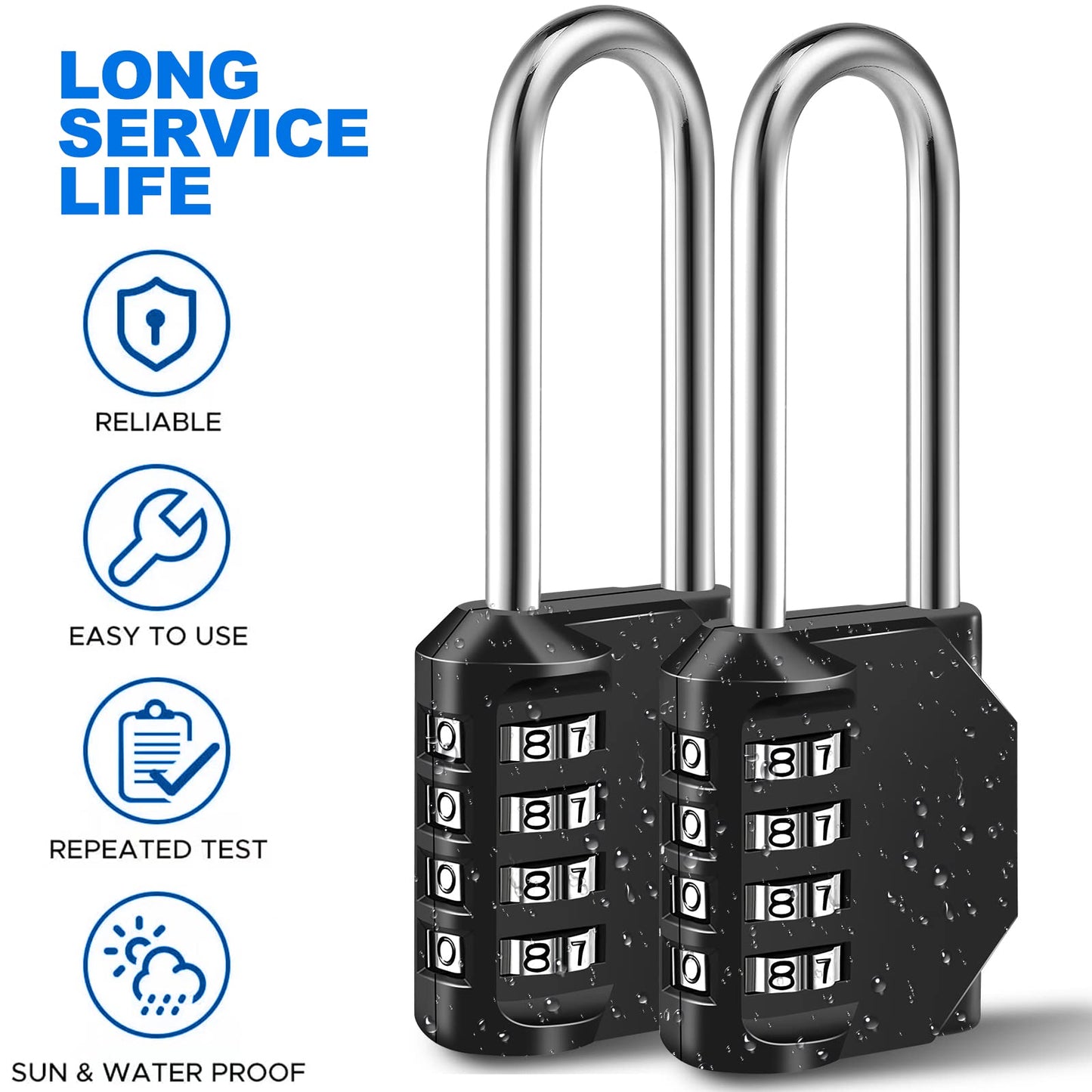 Fayleeko Combination Lock, 4 Digit Padlock for School Gym Sports Locker, Fence, Toolbox, Case, Hasp Cabinet Storage (2 Pack, Black)